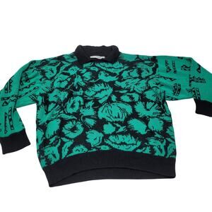 Vintage Diane Von Furstenberg colorful green black floral motif sweater art